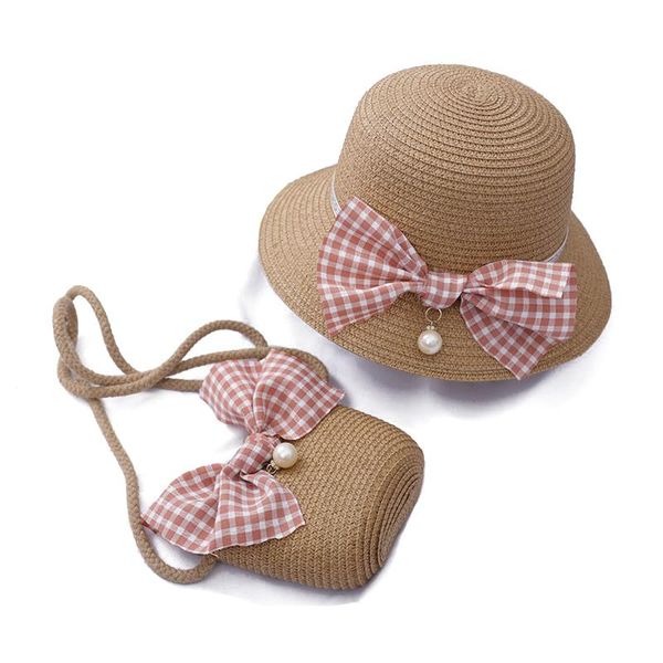 

wide brim hats straw for children leisure ribbon bow hat to outdoor anti-uv sun girls summer beach cap baby, Blue;gray