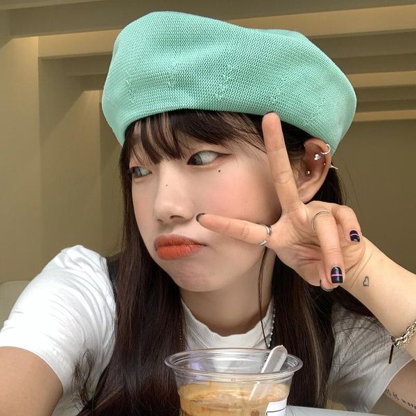 

ladies solid color summer painter hat women's berets mesh cream beret women korean versatile hats cool sun, Blue;gray