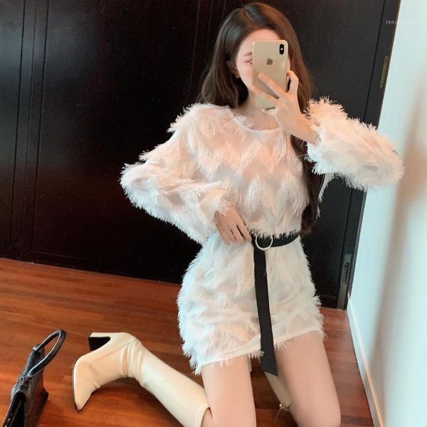 

casual dresses white sweet long sleeved mini korean fashion kawaii women's elegant autumn for women 2021 female clothing, Black;gray