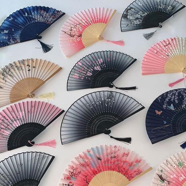 

other home decor 1pc vintage silk folding fan retro chinese japanese bamboo tassel dance hand decoration ornament craft gift