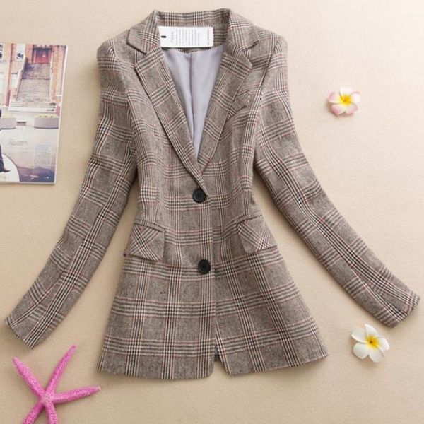 

women's suits & blazers vintage spring autumn plaid shrug small suit women notched slim office lady blazer plus size, White;black