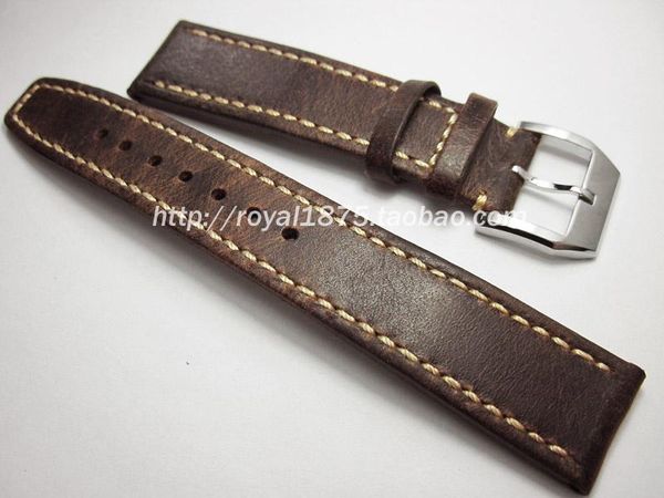 

watch bands 20 22mm 21mm handmade crazy horseskin leather band men women strap belt stainless steel buckle bracelet, Black;brown