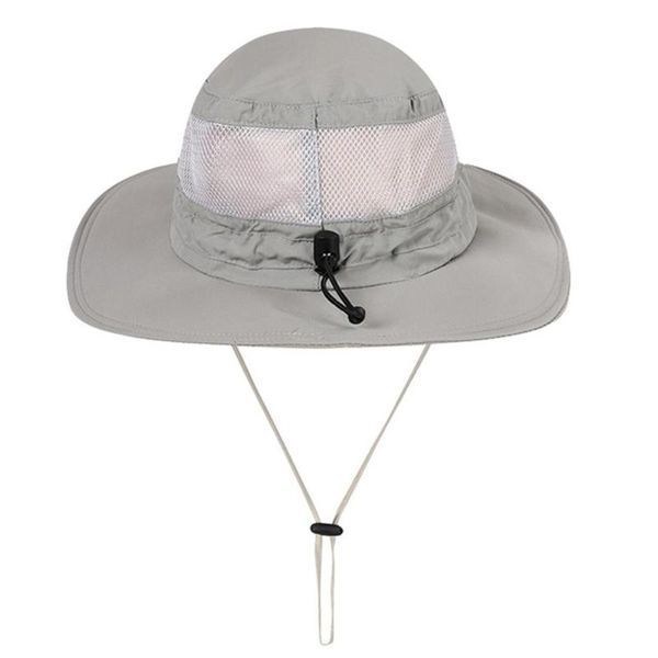 

cloches 2021 summer nylon waterproof fishing cap solid color wide brim safari adjustable drawstring sun hat for outdoor men women, Blue;gray