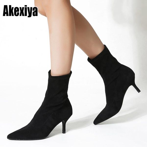 

boots 2021 winter fashion women pointed toe ankle 7cm heel high heels shoes woman autumn p345, Black