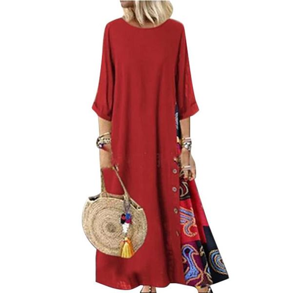 

casual dresses loel retro floral women's summer round neck contrast button stitching three-quarter sleeve dress daily commuting, Black;gray