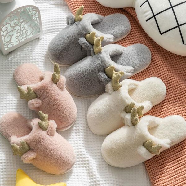 

slippers women 2021 winter cotton home indoor couple shoes non-slip warm plush for femmes chaussures, Black