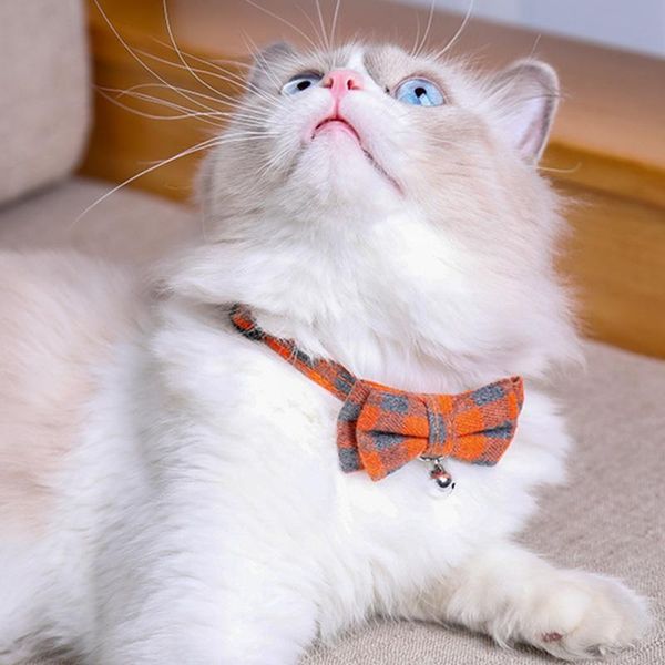 

cat collars & leads plaid grid collar with bell fashion adjustable pet bow tie head supplies cotton striped bowknot necklace