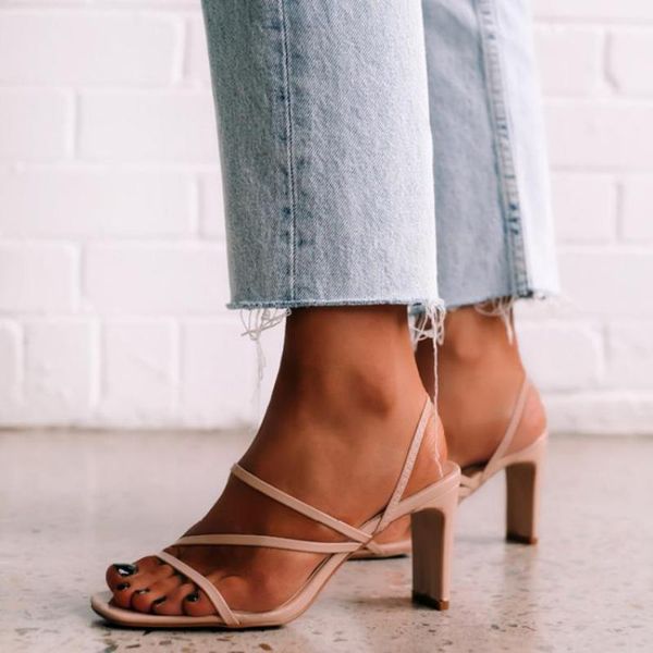 

sandals women toe fashion cross-tied back strap slippers breathable ladies high heels women's summer, Black