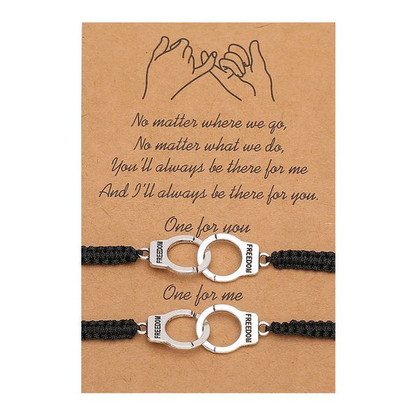 2 pçs / ajuste pulseira de amizade com carta carta liberdade link corrente braceletes presente para amigos moda acessórios de jóias