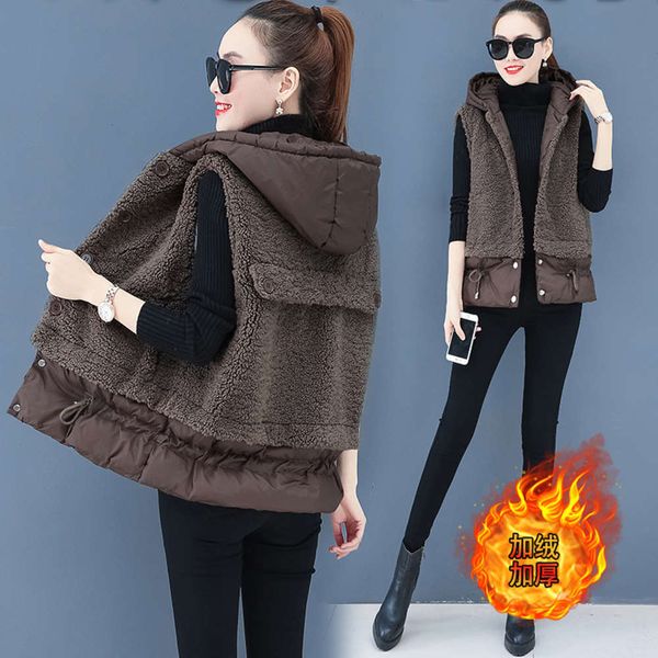 

lamb wool vest women's autumn winter loose fur one-piece cotton fashion coat, White