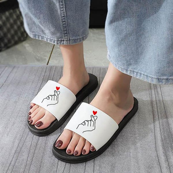 

non-slip slippers hand heart-shaped love women's 2021 simple summer slides flip flop female, Black