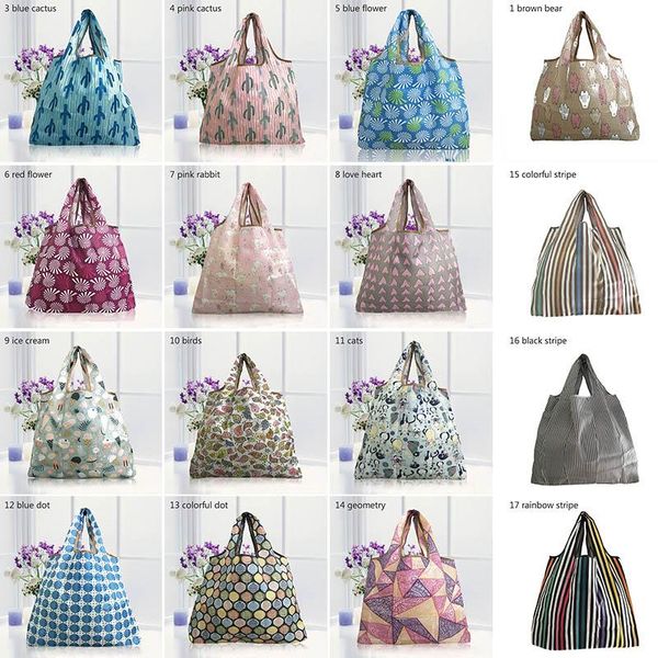 

reusable tote folding large capacity cute cartoon polyester grocery cloth bags eco-friendly shopping bag waterproof storage