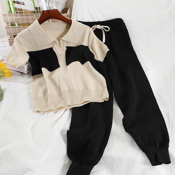 

women's two piece pants arrival western style fashion suit short knit sweater + casual nine-point two-piece women, White