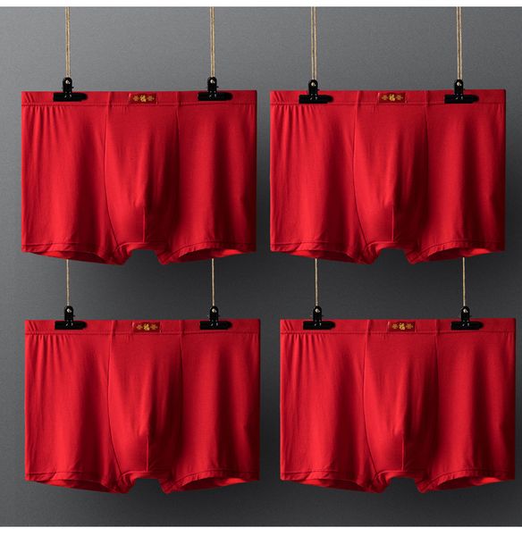 

benmingnian boys' boxer briefs breathable big year of the ox shorts fudi modal four corner red men's underpants, Black;white