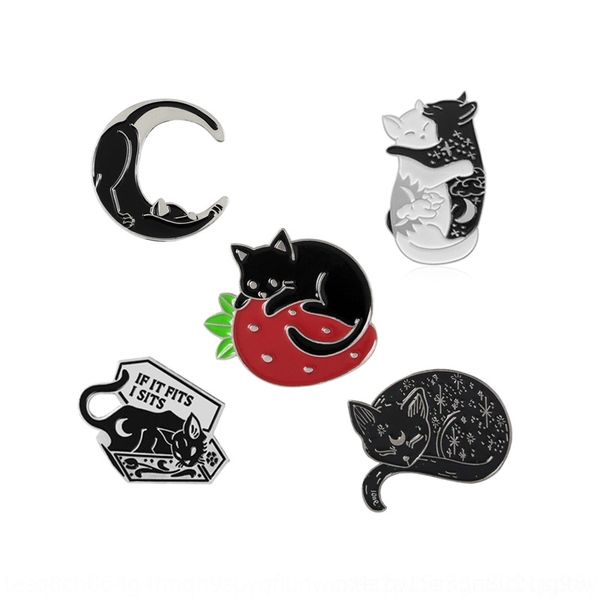 

lb4K cartoon cute collect badges strawberry collection badge lovers strawberry brooches coffin cat pins yoga cat trend brooch, Gray