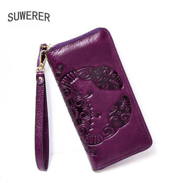 

wallets suwerer women genuine leather bag real cowhde clutch fashion long wallet, Red;black