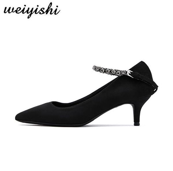 

dress shoes weiyishi 2021 lady office pumps black genuine leather thin heel career kid suede women's 7cm