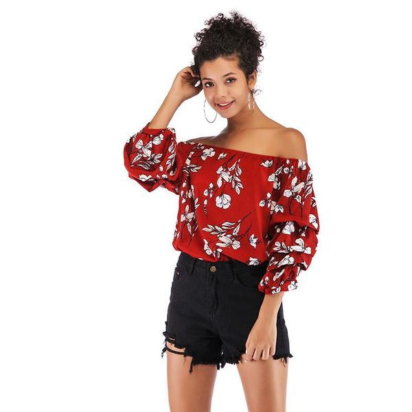 

base off-shoulder long-sleeved leopard print chiffon shirt women loose spring 2021 european and american women's clothing ethnic, Red
