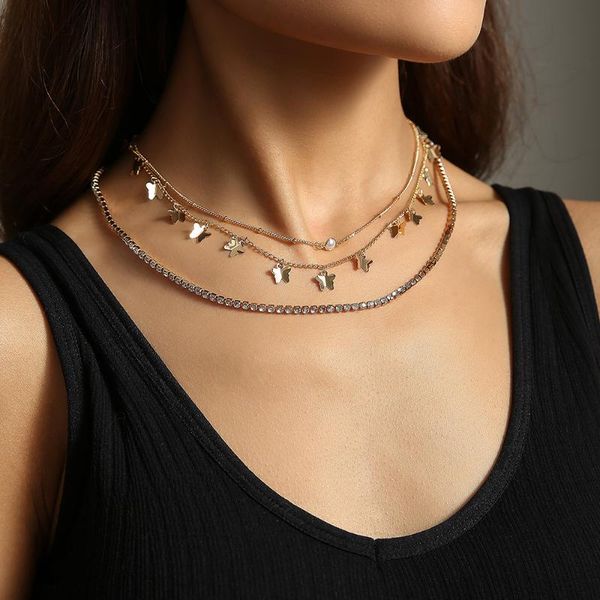 

chains temperament trend butterfly tassel grab chain simple multilayer clavicle necklace female necklaces for women, Silver