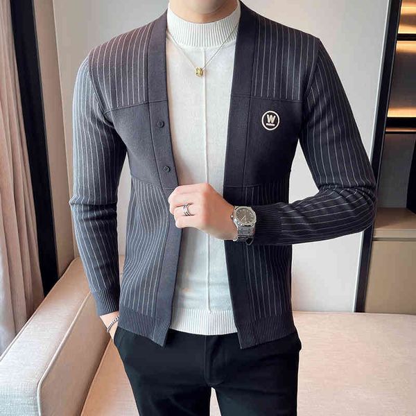 

men's sweater, busins stripe cardigan, single neck tight, casual, 2021, White;black