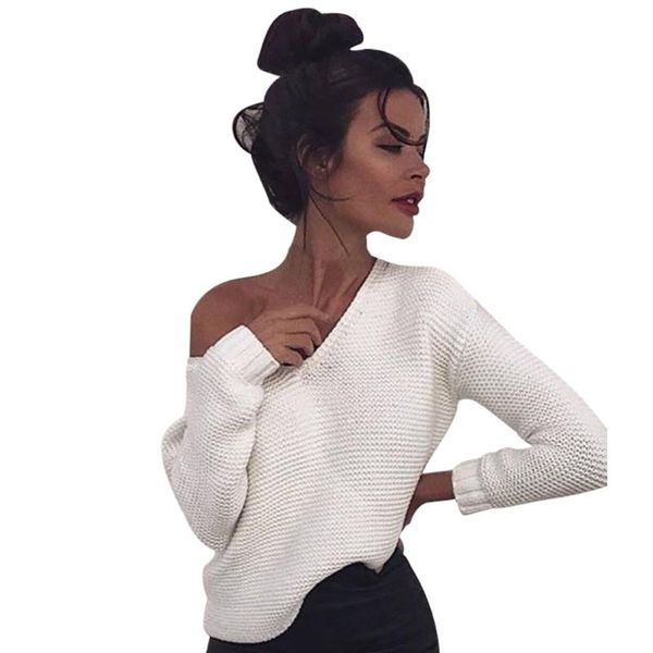 

women's sweaters women long sleeve knit strapless sweater knitting ultra loose short pullover winner warm wholesale and drop, White;black