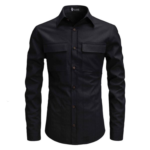 

simple casual fashion solid color pocket decoration unique cut stick fabric workwear men's long-sleeve shirt, White;black