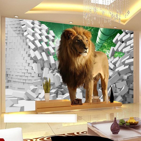 

wallpapers drop custom po wallpaper 3d stereo lion broken wall creative space decorations room bedroom large murals