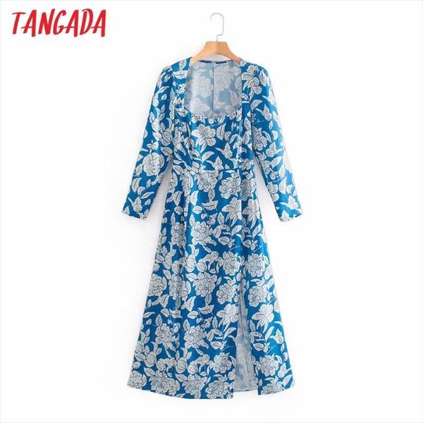 

fashion flowers print women dresses square collar long sleeve high street ladies midi xn297, Black;gray