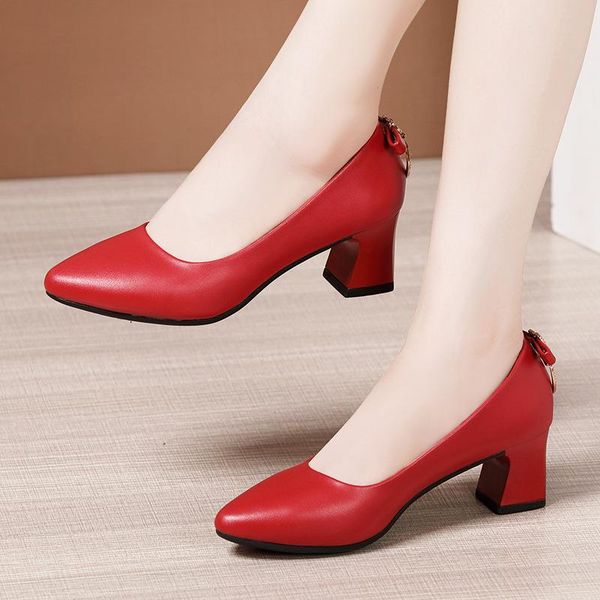

dress shoes genuine leather ol work women black pumps 2021 spring casual female high heels wedding plus size