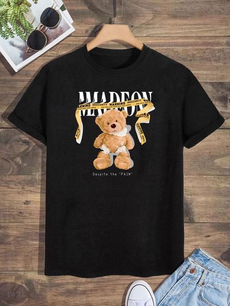 

men bear & slogan print tee s2yv#, White;black
