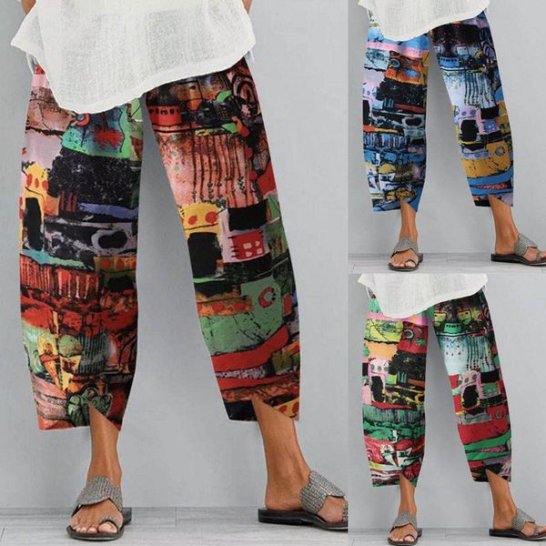 

capri 2021 kaftan printing harem women's pants printed elastic waist long casual pantalon plus size turnip 5xl, Black;white