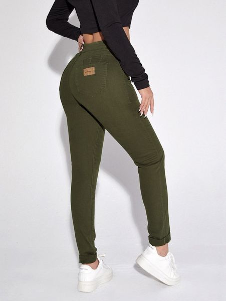 

high waist patched detail skinny jeans p0zv#, Blue