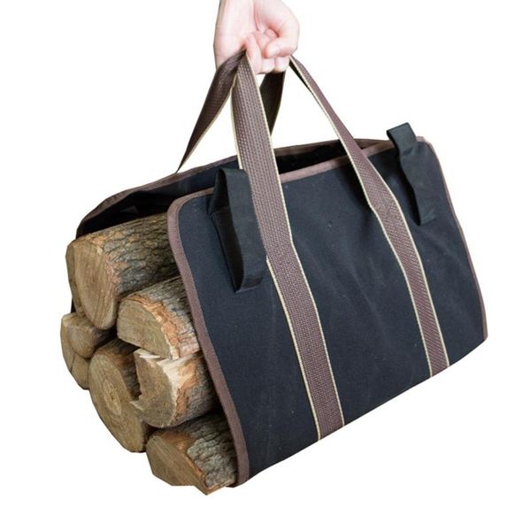 

storage bags 3 x waxed canvas logging carrier portable durable wood log carrying bag black brown