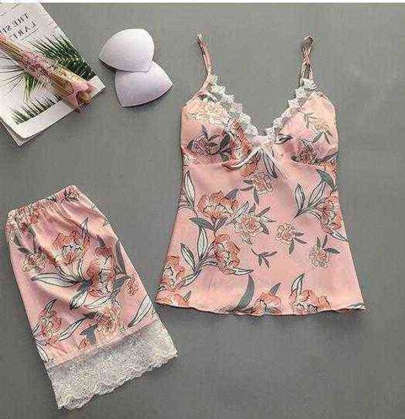 

lingerie satin silk pajamas women sleepwear summer pajamas women pajama flower pajamas for women set nightwear 211203, Black;white