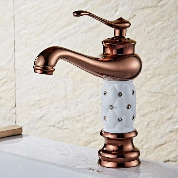 

bathroom sink faucets basin brass rose gold with diamonds mixer tap single handle & cold washbasin torneiras banheiro faucet