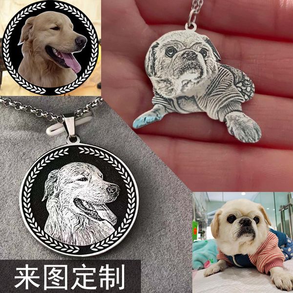 

ins pet necklace cat and dog po outline commemorative pendant steel diy embossed sier coin key, White