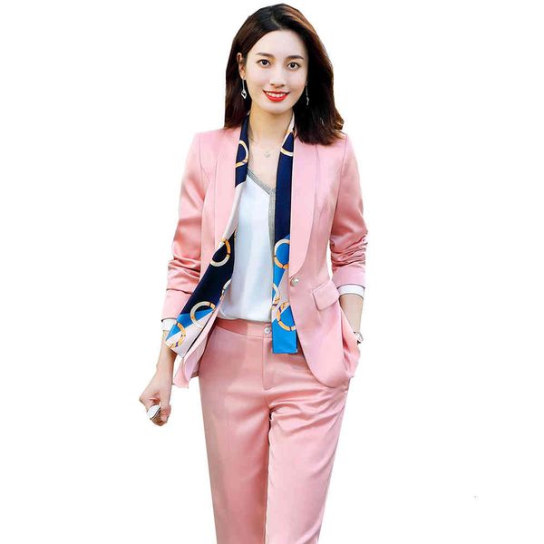 

women's suits & blazers elegant formal pant suit for office ladies women 2 piece set pink white black blazer and trouser 6l8v