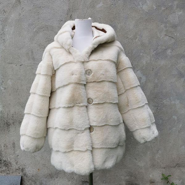 

women's fur & faux medium long coat winter warm loose hooded is very comfortable to wear, Black