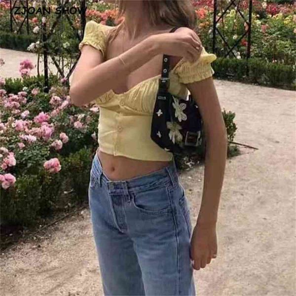 

90's vintage v neck short sleeve tee base t-shirts cool girl front ruched slim t-shirt crop yellow 210429, White
