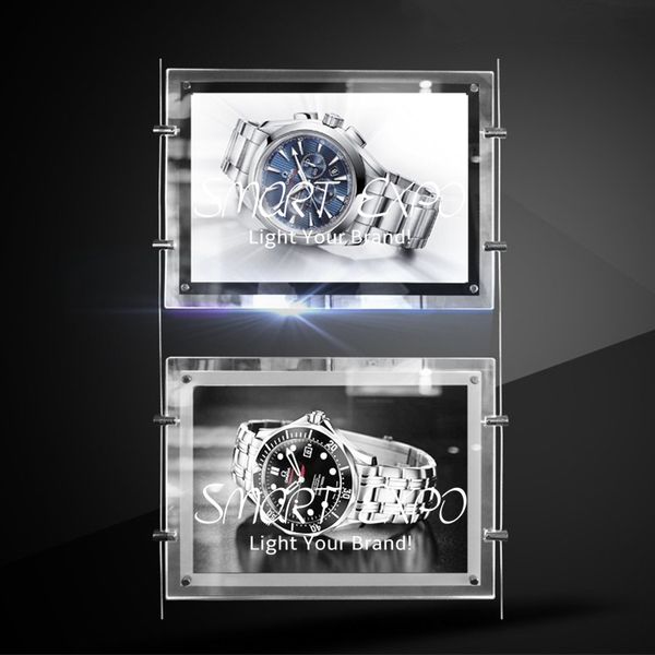 

a3 double lighting pocket for window poster advertising display with electric conductive steel hanging wires firm wooden case flat packing