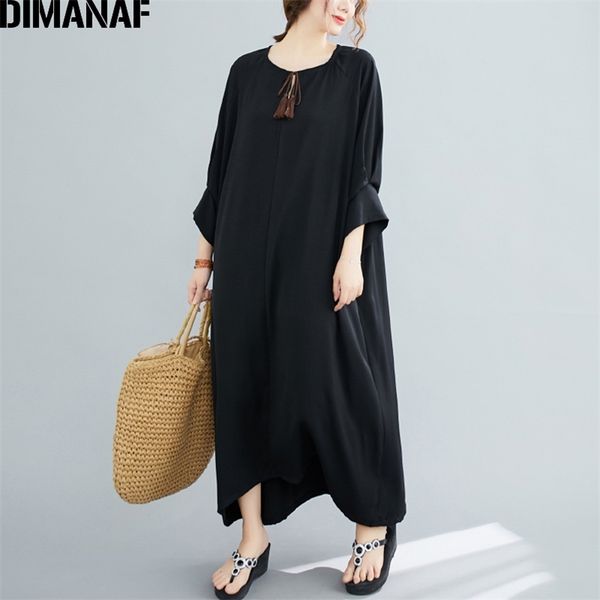 

plus size dress women clothing long sleeve vintage elegant lady vestidos tassel loose maxi 5xl 6xl solid black 210531, Black;gray