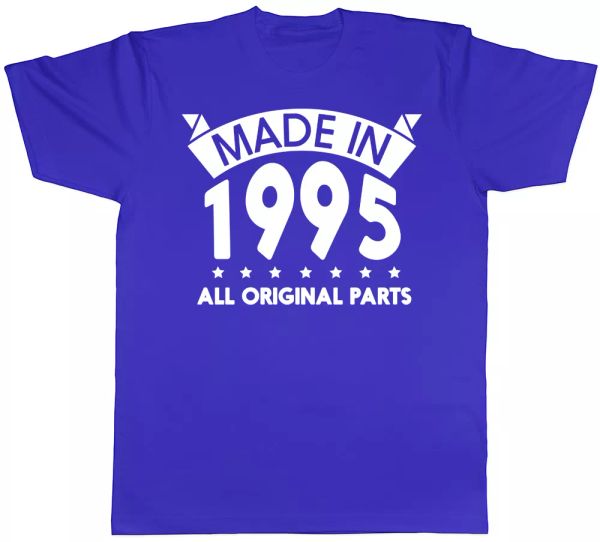 

made in 1995 all original parts birthday mens short sleeve t-shirt, White;black