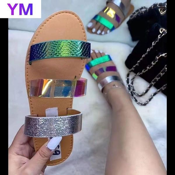 

sandals colourful women summer 2021 female shoes woman peep-toe flat heels comfortable slip-on sandalias, Black