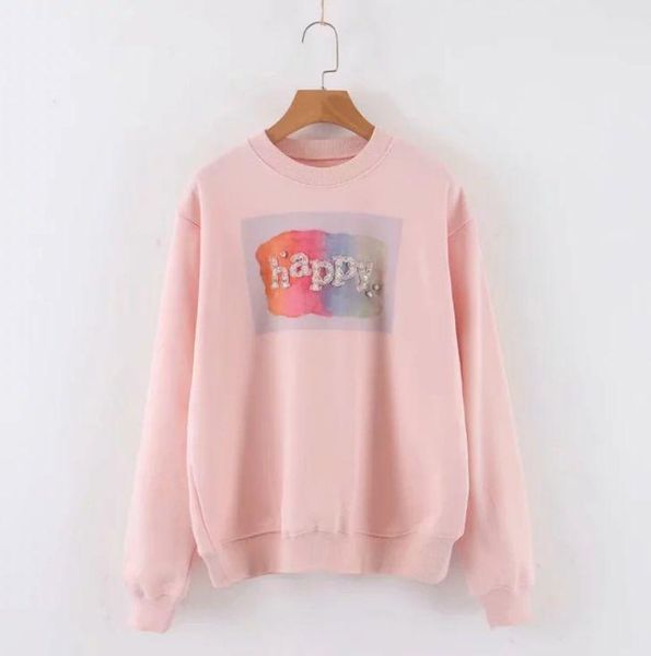 

women's hoodies & sweatshirts hcbless 2021 autumn beaded letter pink college wind loose wild top, Black