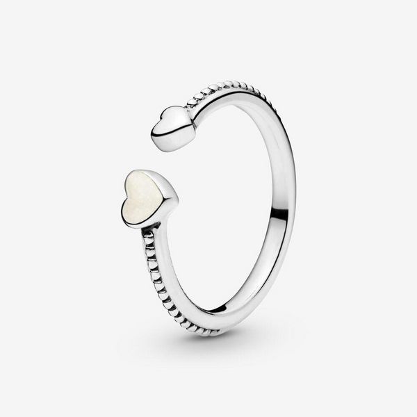 Подлинная новая марка 100% 925 стерлингового серебра, открытое кольцо украшено двумя сердцами для женщин свадебные кольца мода ювелирные изделия