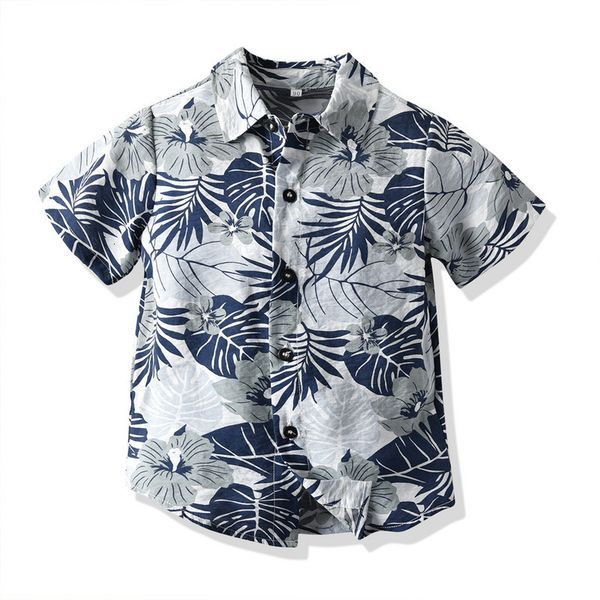 

boys' summer baby children's hawaiian printed short sleeve shirt green shorts two piece children's wear, Blue