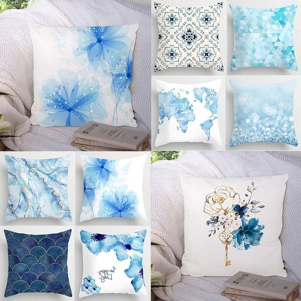

pillow case blue cushion cover polyester throw pillowcase geometric marble office decorative minimalist home decor pillowslip