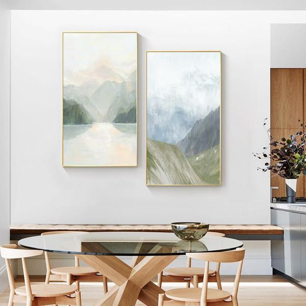 

paintings scandinavian green mountain canvas painting abstract landscape art poster print dining room decorative picture modern wall decor