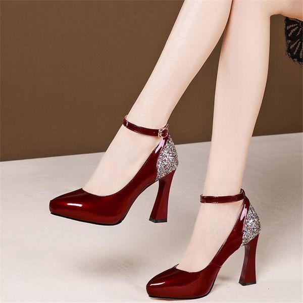 

dress shoes 2021 autumn heeled with pointed female coarse 10cm high heels black sequined sandalias femeninas size 34-40