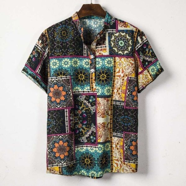 

men's shirt half cardigan floral casual ethnic style men's shirt, White;black